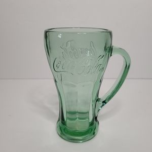 Libbey coca cola green glass 14 oz drinking glass retro with handle